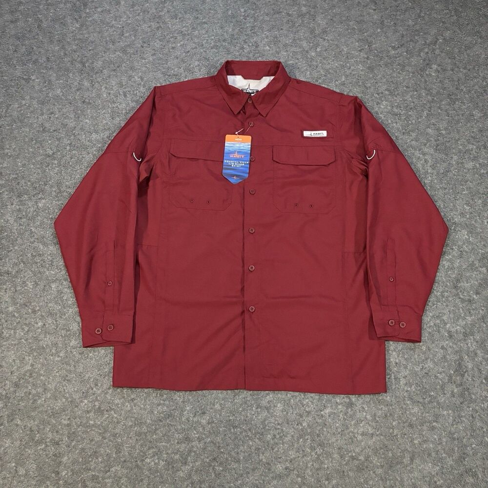Habit Coastal Villa Long Sleeve River Shirt Men's Size Medium Red NEW
